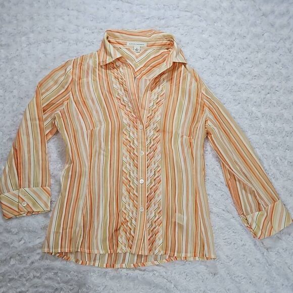 Sheer Orange Striped Blouse Banana Republic Long Sleeve Button Up Lightweight Si - Picture 1 of 9